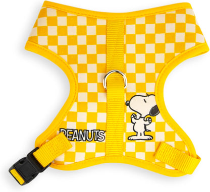 Peanuts Pet Harness, Dog Collar Plastic Buckle, Peanuts Snoopy Flexing Pose Checker Yellow White, Fits Dog with 15" Neck Size and 19-29" Chest Girth