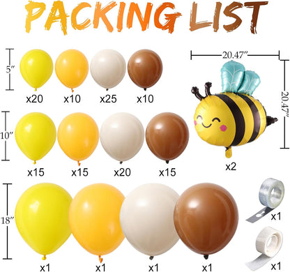 Bee Party Decorations Balloon Arch Kit,138Pcs Mustard Yellow Brown Sand White Balloon Garland with Bumble Bee Foil Balloons for Oh Babee Theme Baby Shower Birthday Party Decoration