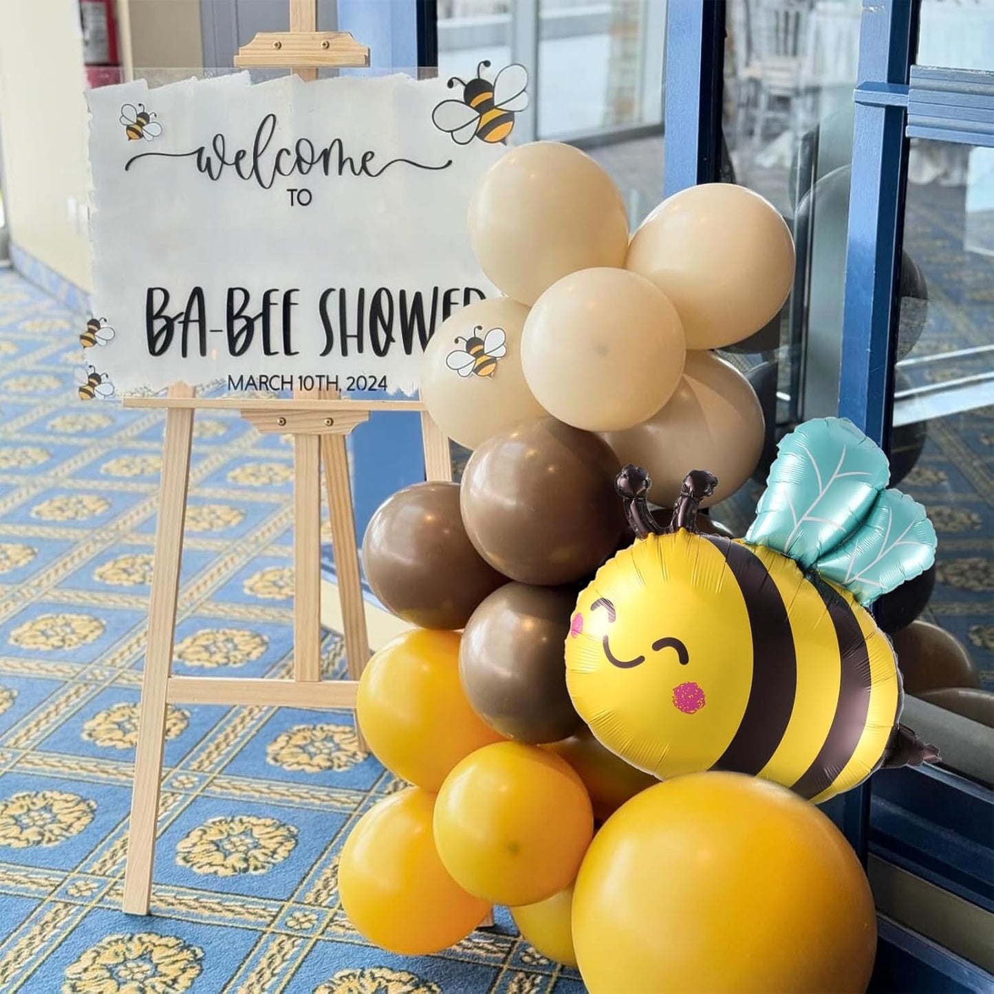 Bee Party Decorations Balloon Arch Kit,138Pcs Mustard Yellow Brown Sand White Balloon Garland with Bumble Bee Foil Balloons for Oh Babee Theme Baby Shower Birthday Party Decoration