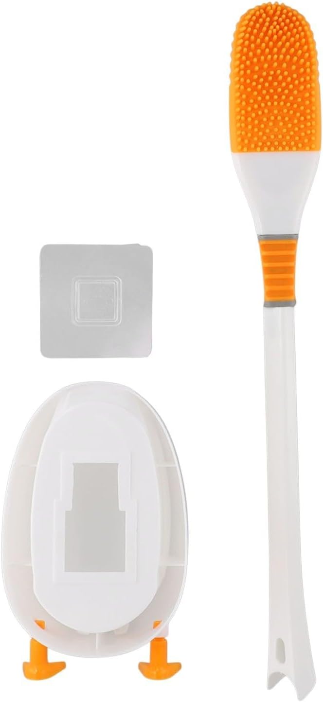 Novelty Duck Design Toilet Brush and Holder Set, Flexible Silicone Bristles, Space Saving Gravity Stand, Easy Rinse, Yellow(White)