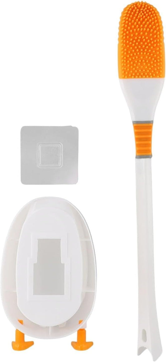 Novelty Duck Design Toilet Brush and Holder Set, Flexible Silicone Bristles, Space Saving Gravity Stand, Easy Rinse, Yellow(White)