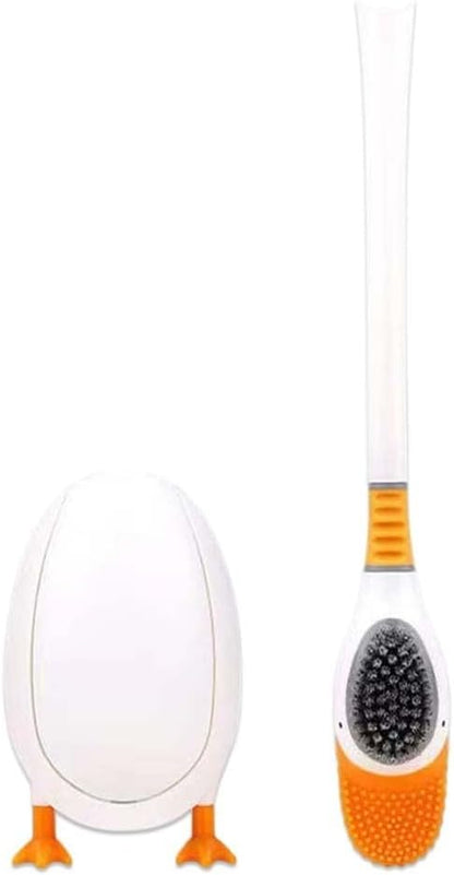 Novelty Duck Design Toilet Brush and Holder Set, Flexible Silicone Bristles, Space Saving Gravity Stand, Easy Rinse, Yellow(White)