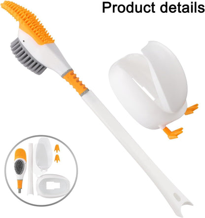 Novelty Duck Design Toilet Brush and Holder Set, Flexible Silicone Bristles, Space Saving Gravity Stand, Easy Rinse, Yellow(White)