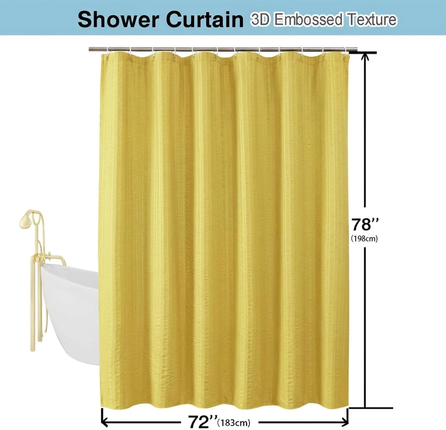 Moga Lemon Yellow Shower Curtain - 3D Embossed Cloth Shower Curtain for Bathroom, Hotel Luxury Yellow Bathroom Curtains, Machine Washable, Standard Size 72Wx78H