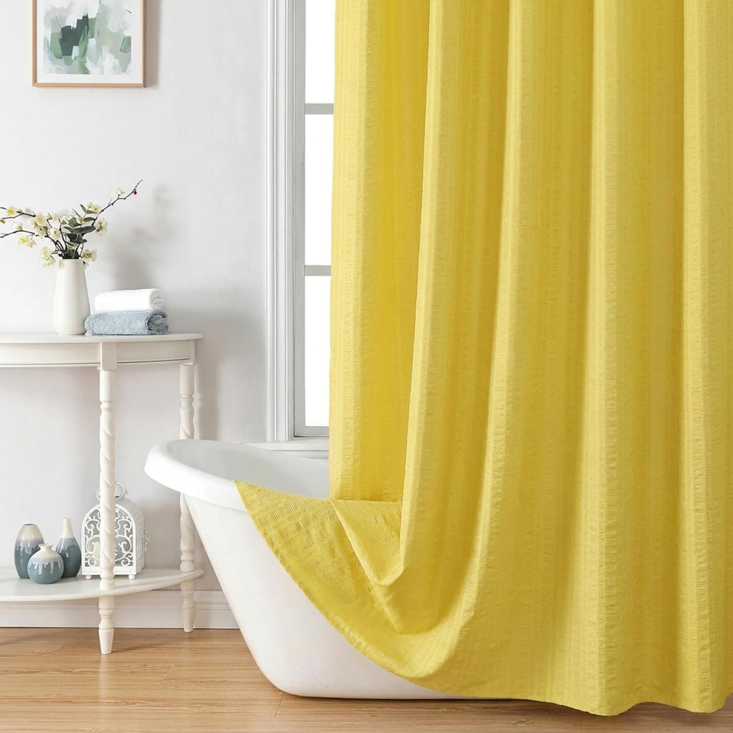 Moga Lemon Yellow Shower Curtain - 3D Embossed Cloth Shower Curtain for Bathroom, Hotel Luxury Yellow Bathroom Curtains, Machine Washable, Standard Size 72Wx78H