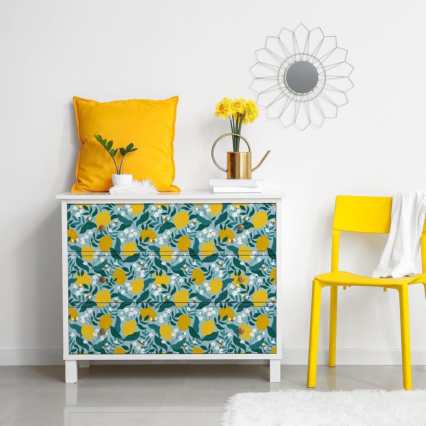 Peel and Stick Wallpaper Lemon and Bee Decor Self Adhesive 17.7×118