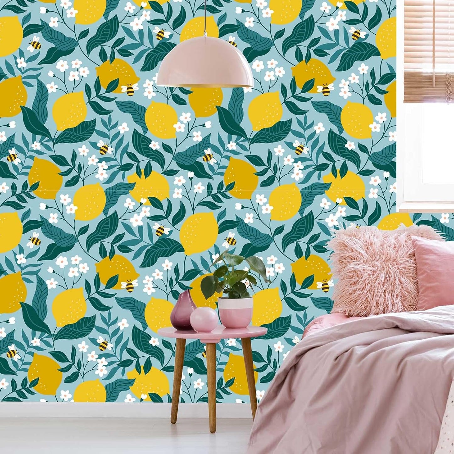 Peel and Stick Wallpaper Lemon and Bee Decor Self Adhesive 17.7×118