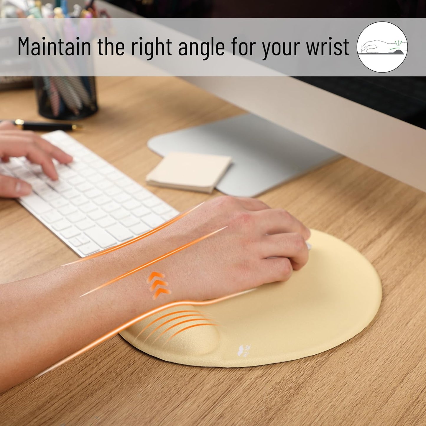 Ergonomic Mouse Pad with Wrist Rest | Yellow Breathable Fabric with Memory Foam Cushion, Non-Slip Rubber Base, Gel Mouse Pad with Wrist Support