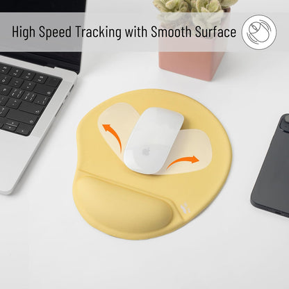 Ergonomic Mouse Pad with Wrist Rest | Yellow Breathable Fabric with Memory Foam Cushion, Non-Slip Rubber Base, Gel Mouse Pad with Wrist Support