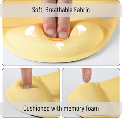 Ergonomic Mouse Pad with Wrist Rest | Yellow Breathable Fabric with Memory Foam Cushion, Non-Slip Rubber Base, Gel Mouse Pad with Wrist Support