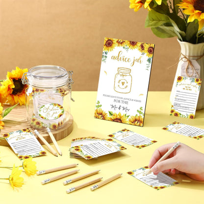 74 Pcs Advice and Wishes for the Mr and Mrs 60 Pcs Wedding Advice Cards Advice and Wishes Jar Box Bridal Shower Advice and Wishes Cards for Bride and Groom Bridal Shower Decor(Sunflower)