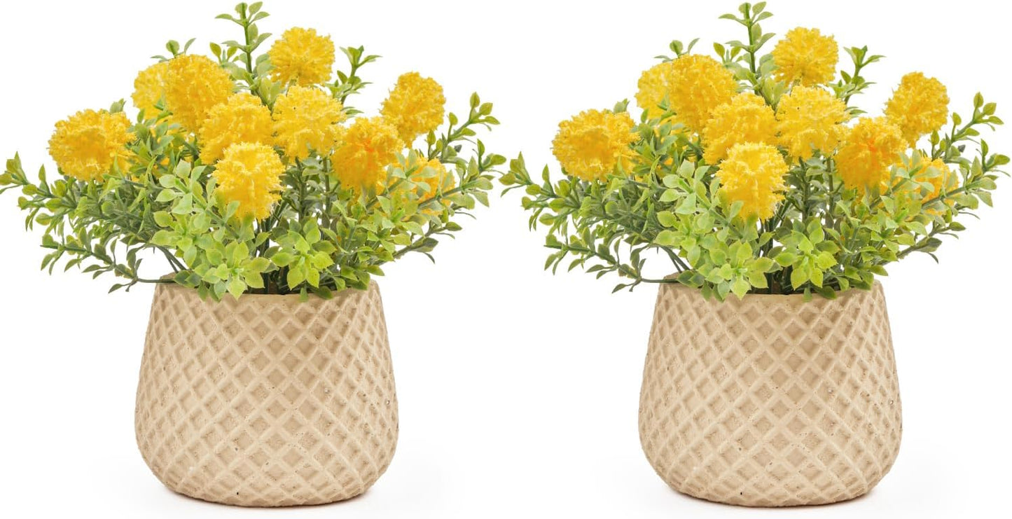 Fake Plants Small with 2 Pack, The Goleden Ball Flower for Bathroom Shelf Decor, Decorative Plants for Home Living Room Office Bedroom Table Tray Shelve Farmhouse Decor Indoor(Yellow)