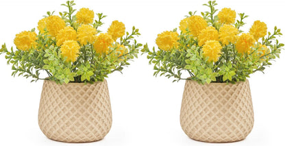 Fake Plants Small with 2 Pack, The Goleden Ball Flower for Bathroom Shelf Decor, Decorative Plants for Home Living Room Office Bedroom Table Tray Shelve Farmhouse Decor Indoor(Yellow)