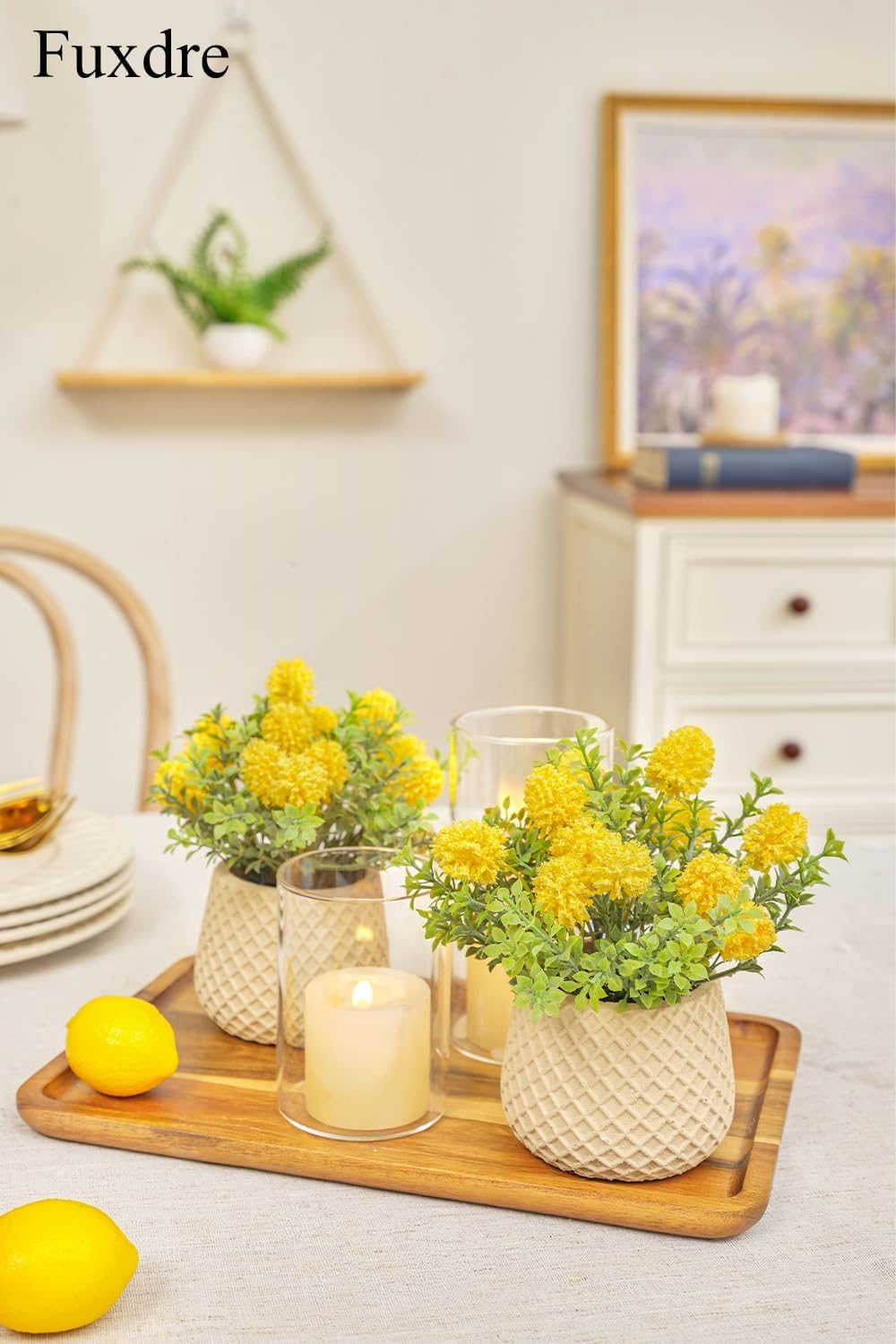Fake Plants Small with 2 Pack, The Goleden Ball Flower for Bathroom Shelf Decor, Decorative Plants for Home Living Room Office Bedroom Table Tray Shelve Farmhouse Decor Indoor(Yellow)