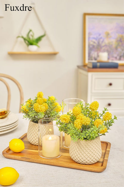 Fake Plants Small with 2 Pack, The Goleden Ball Flower for Bathroom Shelf Decor, Decorative Plants for Home Living Room Office Bedroom Table Tray Shelve Farmhouse Decor Indoor(Yellow)