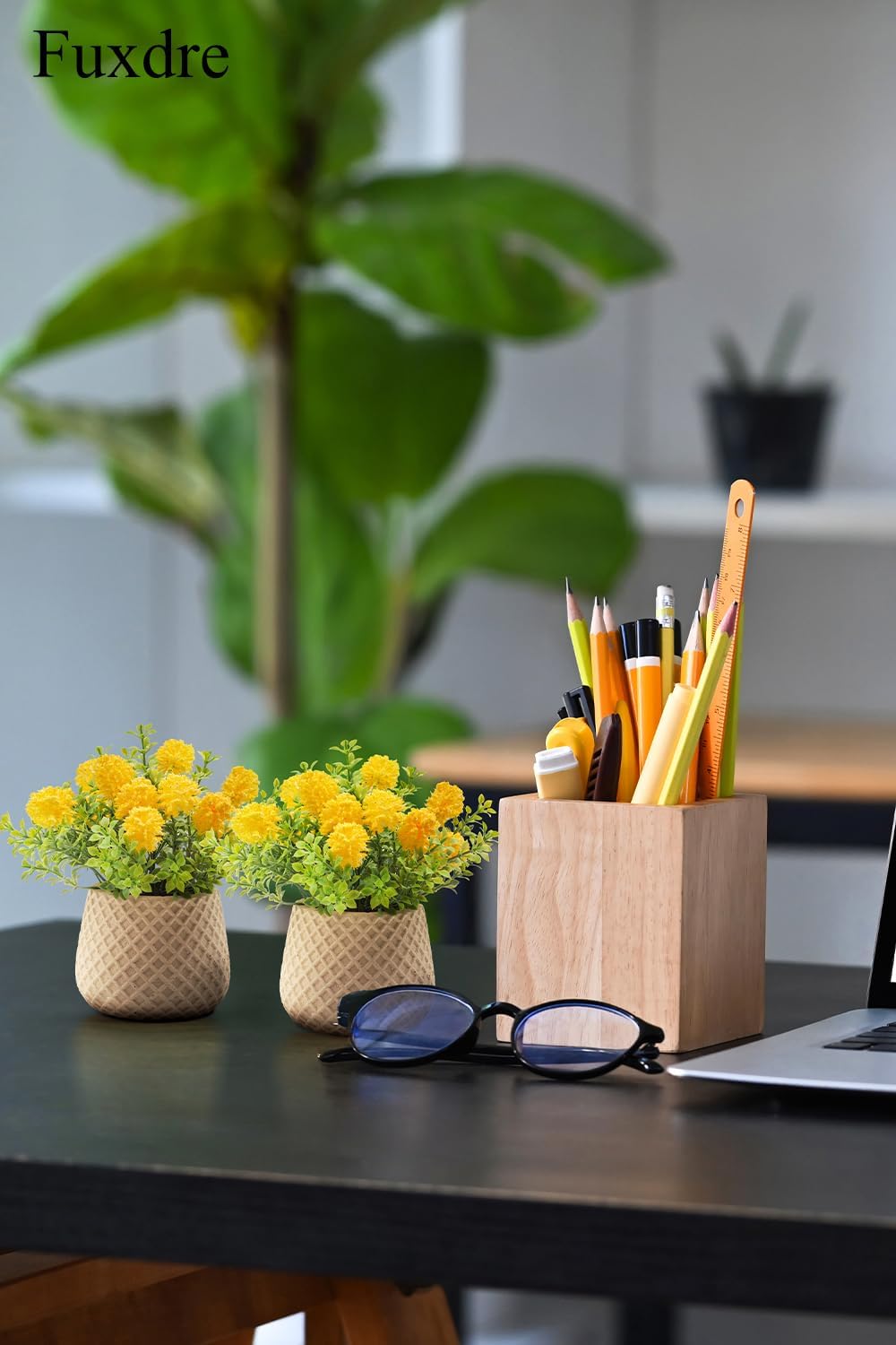 Fake Plants Small with 2 Pack, The Goleden Ball Flower for Bathroom Shelf Decor, Decorative Plants for Home Living Room Office Bedroom Table Tray Shelve Farmhouse Decor Indoor(Yellow)