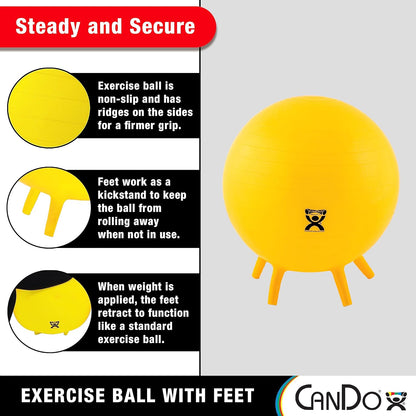 30-1891 Non-Slip Inflatable Exercise Ball with Stability Feet for Exercise, Workout, Core Training, Yoga, Pilates, Active Sitting in Gym, Office, Home or Classroom. Yellow 18"