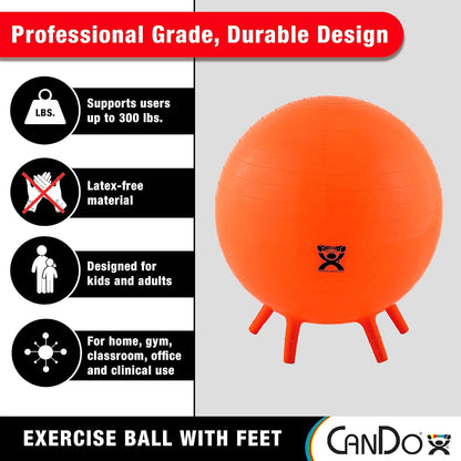 30-1891 Non-Slip Inflatable Exercise Ball with Stability Feet for Exercise, Workout, Core Training, Yoga, Pilates, Active Sitting in Gym, Office, Home or Classroom. Yellow 18"