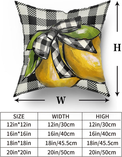 18"x18" Lemon Pillow Cover Set of 2 Summer Yellow Lime Bowknot Checkered Cotton Throw Pillowcases Buffalo Plaid Soft Square Double Sided Cuchion Covers for Couch Sofa Indoor Decoration