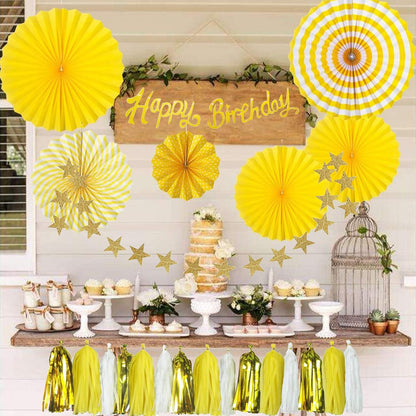 Yellow Birthday Decorations for Women, with Banner & Hanging Paper Fans | 33Pcs Yellow Party Decor for Girl- Ideal for Baby Shower Honeybee Sunflower Theme Birthday Party Decoration Supplies