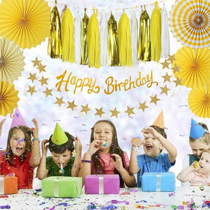 Yellow Birthday Decorations for Women, with Banner & Hanging Paper Fans | 33Pcs Yellow Party Decor for Girl- Ideal for Baby Shower Honeybee Sunflower Theme Birthday Party Decoration Supplies