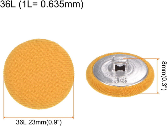 10pcs 36L Fabric Cloth Covered Button 23mm Metal Shank Round Sewing Buttons for Suits Dress Blouses, Yellow