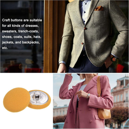 10pcs 36L Fabric Cloth Covered Button 23mm Metal Shank Round Sewing Buttons for Suits Dress Blouses, Yellow
