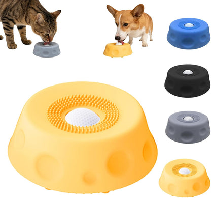 Dog Lick Bowl with Ball,Lick Ball Bowl for Dogs,Dog Licking Bowl with Rolling Ball,Slow Feeder Ball Bowl to Slow Pet Eating,Rolling Ball Dog Bowl Give Pet More Time to Enjoy Eating. (Yellow)