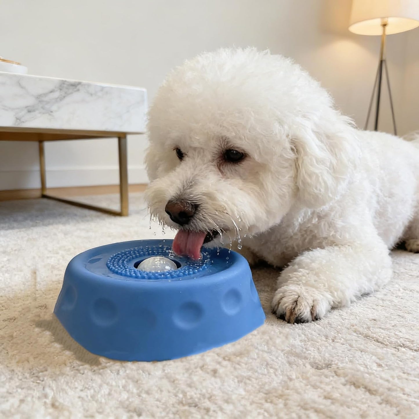 Dog Lick Bowl with Ball,Lick Ball Bowl for Dogs,Dog Licking Bowl with Rolling Ball,Slow Feeder Ball Bowl to Slow Pet Eating,Rolling Ball Dog Bowl Give Pet More Time to Enjoy Eating. (Yellow)
