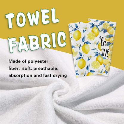 Hello Sunshine Lemon Kitchen Dish Towels Set of 2, Spring Summer Citrus Fruit Floral Botanical Drying Hand Towel Baking Cooking Cloth, Farmhouse Bathroom Home Decoration 18'' x 26''