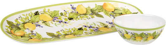 Lemon Zest Oval Tray with Dip Bowl Set, 15-inch Length (40888)