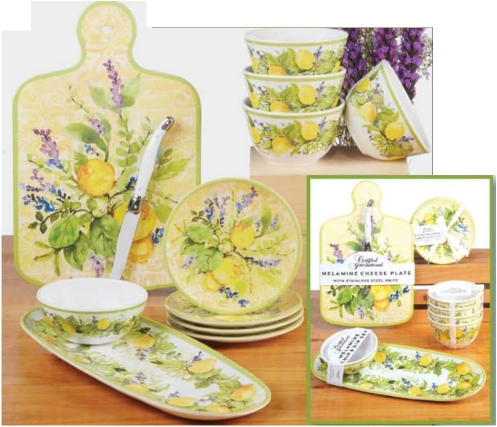 Lemon Zest Oval Tray with Dip Bowl Set, 15-inch Length (40888)