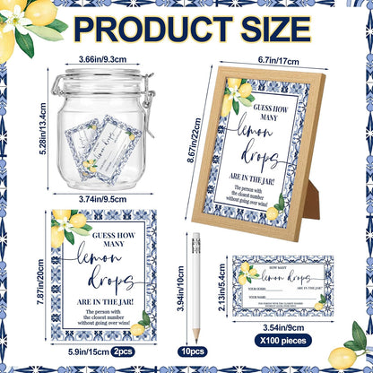 114 Pcs Capri Lemon Guess How Many Lemon Drops Bridal Shower Games Amalfi Coast Italian Wedding with Wooden Photo Frame Riddle Cards Plastic Jar HB Pencils for Bridal Wedding Shower Favors