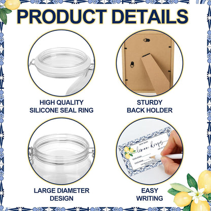 114 Pcs Capri Lemon Guess How Many Lemon Drops Bridal Shower Games Amalfi Coast Italian Wedding with Wooden Photo Frame Riddle Cards Plastic Jar HB Pencils for Bridal Wedding Shower Favors