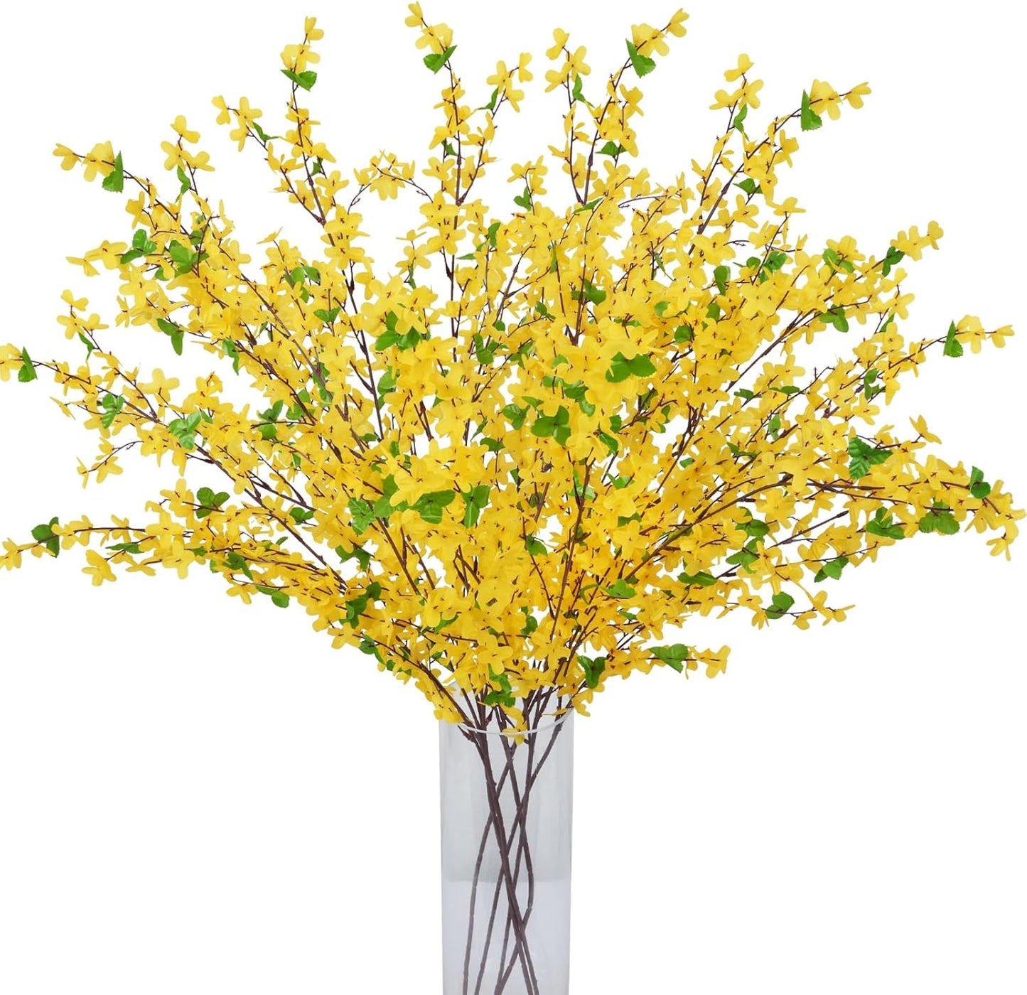 35in Forsythia Long Stem Artificial Flowers for Tall Vase 6PCS | Yellow Artificial Flowers, Silk Forsythia Branches, Flexible Wire Stems, Vase Decor, Home and Wedding Displays