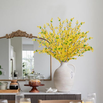 35in Forsythia Long Stem Artificial Flowers for Tall Vase 6PCS | Yellow Artificial Flowers, Silk Forsythia Branches, Flexible Wire Stems, Vase Decor, Home and Wedding Displays
