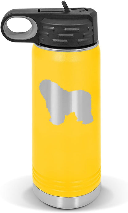 Polish Lowland Sheepdog Water Bottle 20 oz - Laser Engraved w/Flip Top Removable Straw - Polar Camel - Stainless - Vacuum Insulated - Drinkware - Dog Canine pet
