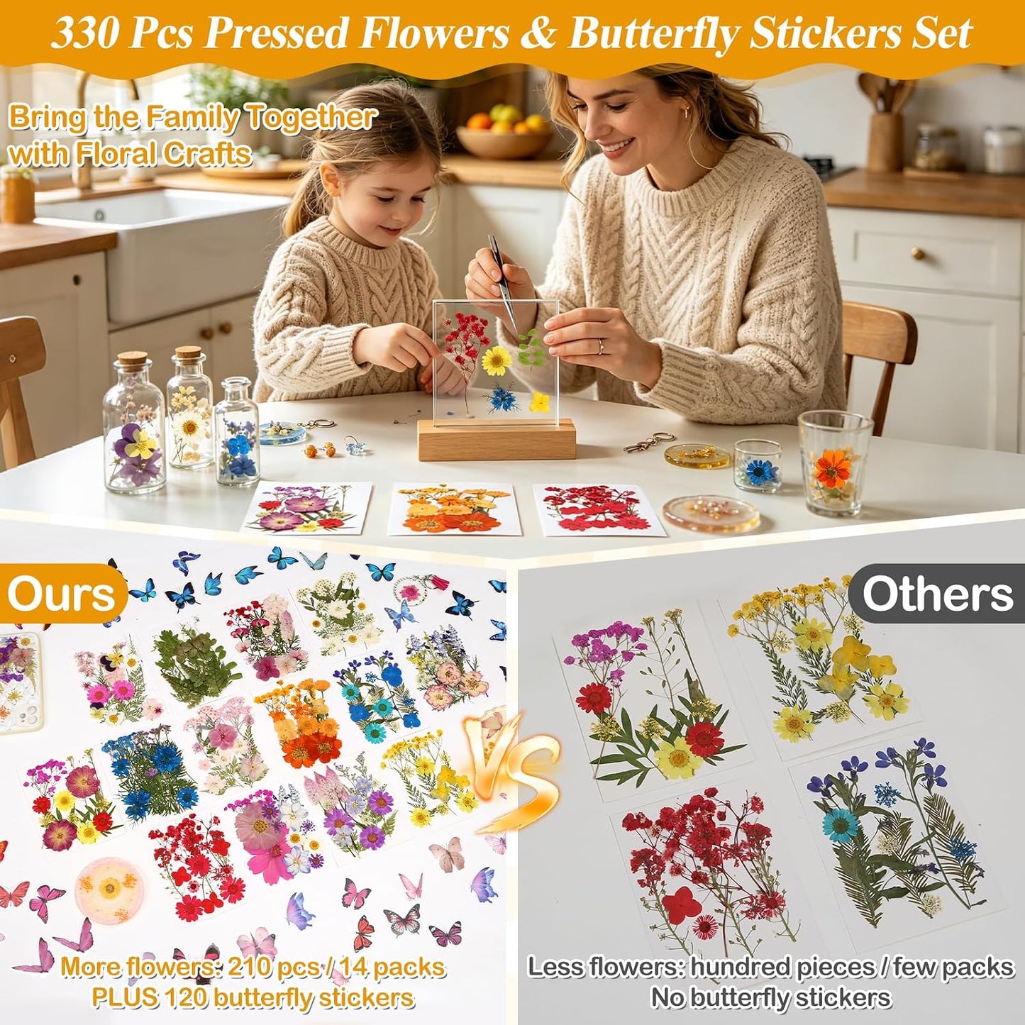 Dried Flowers for Crafts, 331 PCS Dried Pressed Flower Butterfly Stickers with Tweezers Real Natural Pressed Dried Florals Leaves for Resin, Jewelry, Card Making, Soap,Candles, Nail Art, Scrapbooking