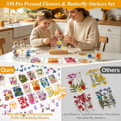 Dried Flowers for Crafts, 331 PCS Dried Pressed Flower Butterfly Stickers with Tweezers Real Natural Pressed Dried Florals Leaves for Resin, Jewelry, Card Making, Soap,Candles, Nail Art, Scrapbooking