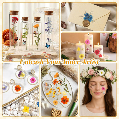 Dried Flowers for Crafts, 331 PCS Dried Pressed Flower Butterfly Stickers with Tweezers Real Natural Pressed Dried Florals Leaves for Resin, Jewelry, Card Making, Soap,Candles, Nail Art, Scrapbooking