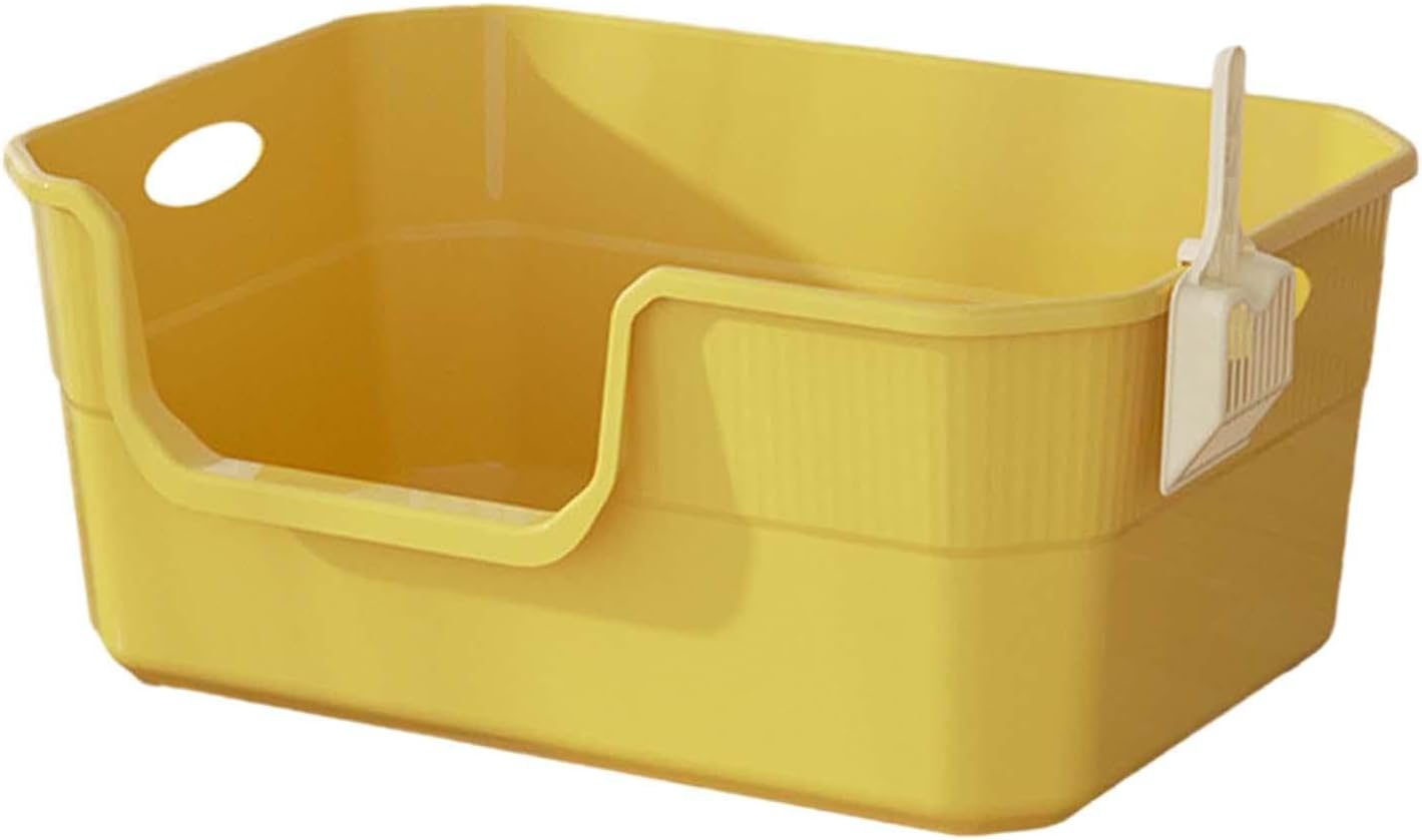 Cat Litter Box Litter Pan with Frame Kitten Toilet Splashproof High Sided Pet Litter Tray for Small Medium Large Cats, Yellow