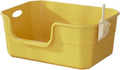 Cat Litter Box Litter Pan with Frame Kitten Toilet Splashproof High Sided Pet Litter Tray for Small Medium Large Cats, Yellow