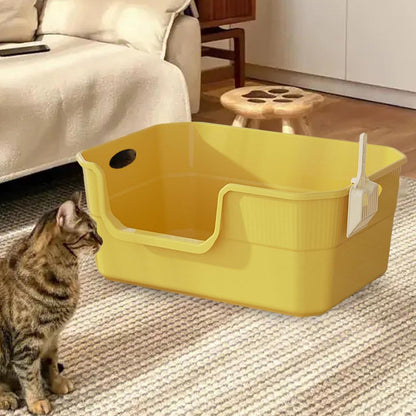 Cat Litter Box Litter Pan with Frame Kitten Toilet Splashproof High Sided Pet Litter Tray for Small Medium Large Cats, Yellow