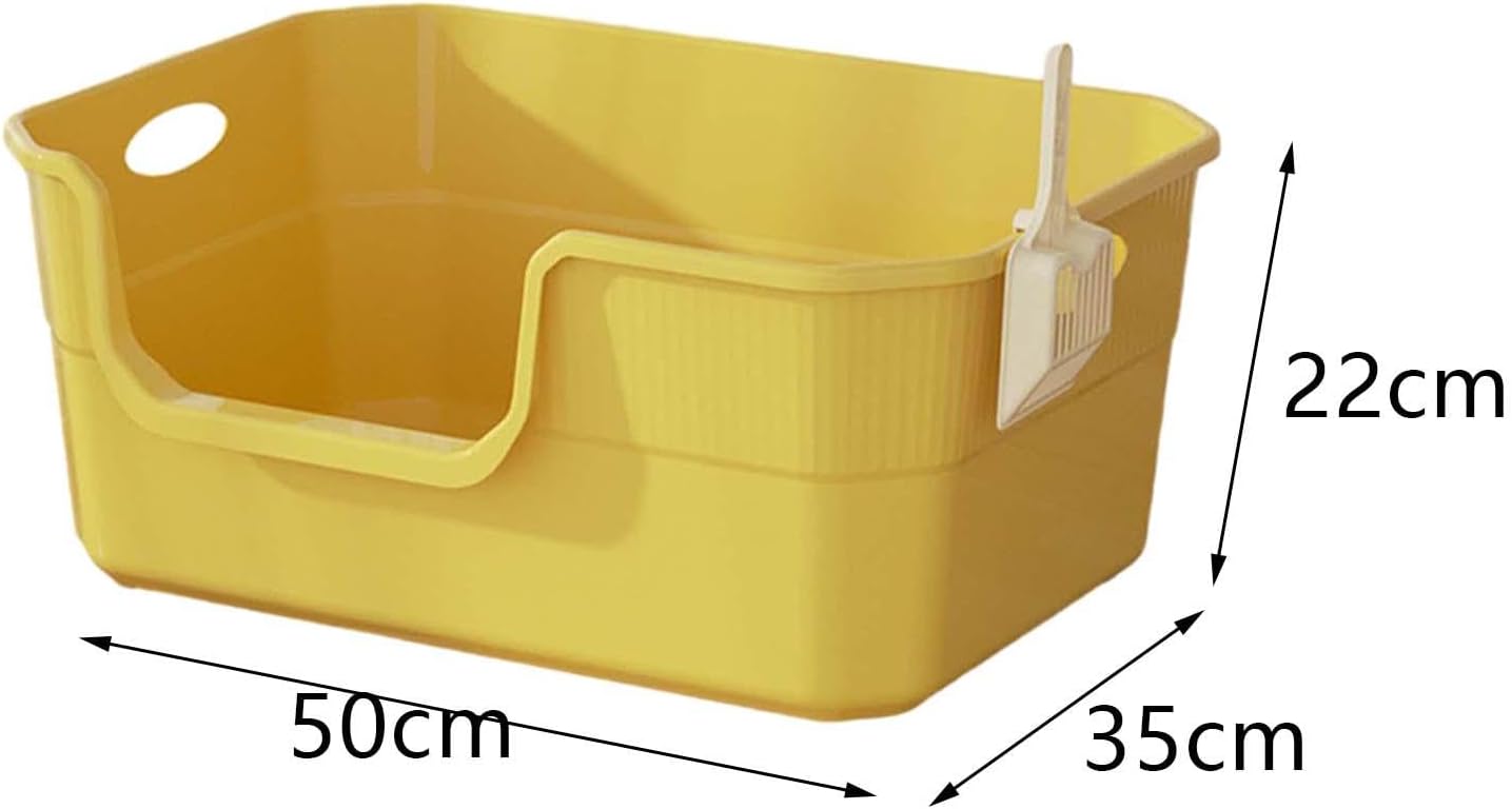 Cat Litter Box Litter Pan with Frame Kitten Toilet Splashproof High Sided Pet Litter Tray for Small Medium Large Cats, Yellow