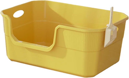 Cat Litter Box Litter Pan with Frame Kitten Toilet Splashproof High Sided Pet Litter Tray for Small Medium Large Cats, Yellow