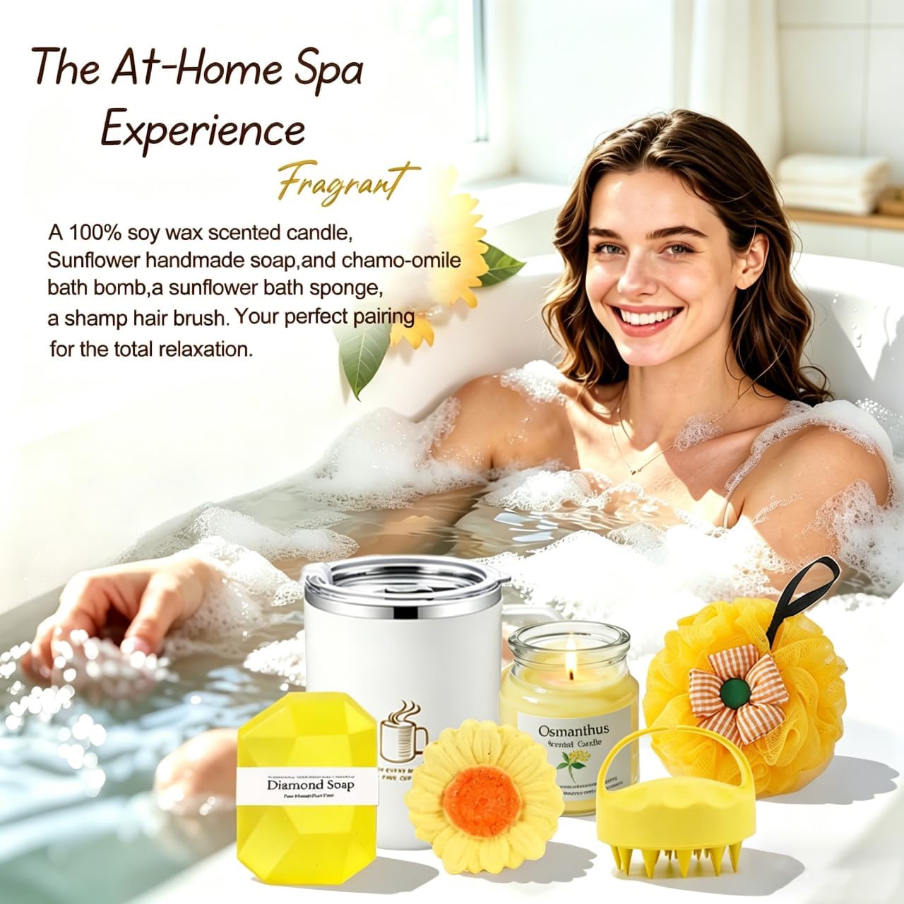 Sunflower Birthday Gifts for Women Self Care Gift - 18Pcs Get Well Soon Sympathy Gift Basket Sending Sunshine Unique Spa Gifts Box for Women Care Package, Mothers Day Gifts for Mom Wife Sister Friends