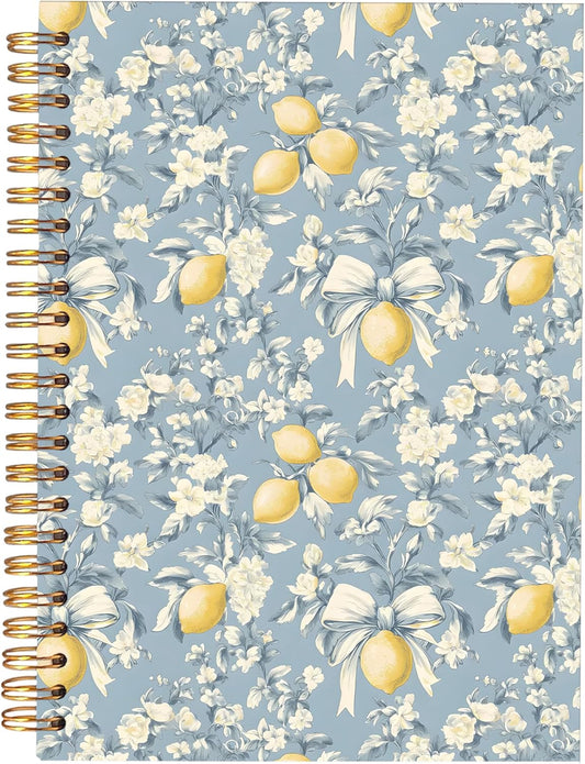 Vintage Lemon Notebook Journal, Chinoiserie Lemon Notebooks for Note Taking, Retro Cottagecore Flower Journal, Aesthetic Hardcover Spiral Notebook 5.5x8.3in
