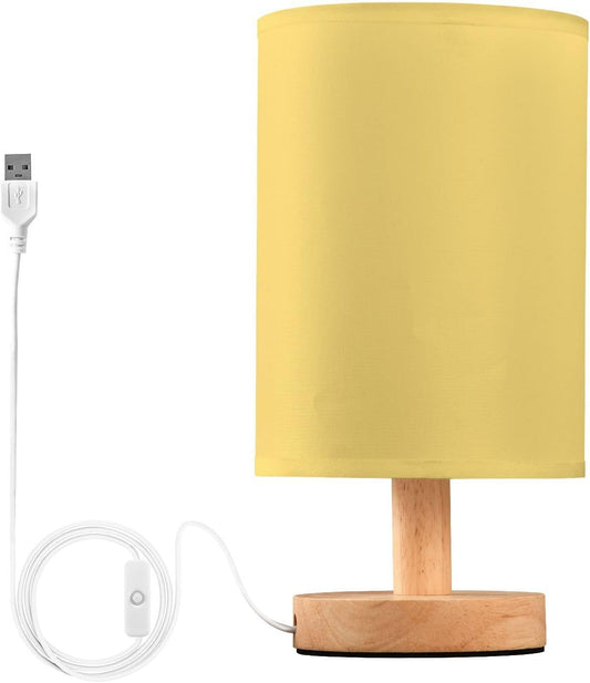Lemon Yellow Bedside Table Lamp for Bedroom Fabric Linen Lampshade Nightstand Lamp Desk Light Lamps for Office Home Dorm 5.12x9.7in