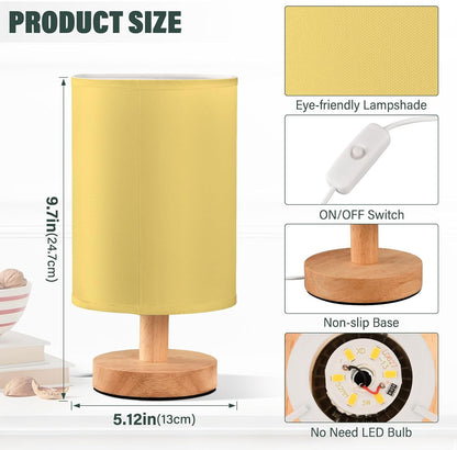 Lemon Yellow Bedside Table Lamp for Bedroom Fabric Linen Lampshade Nightstand Lamp Desk Light Lamps for Office Home Dorm 5.12x9.7in