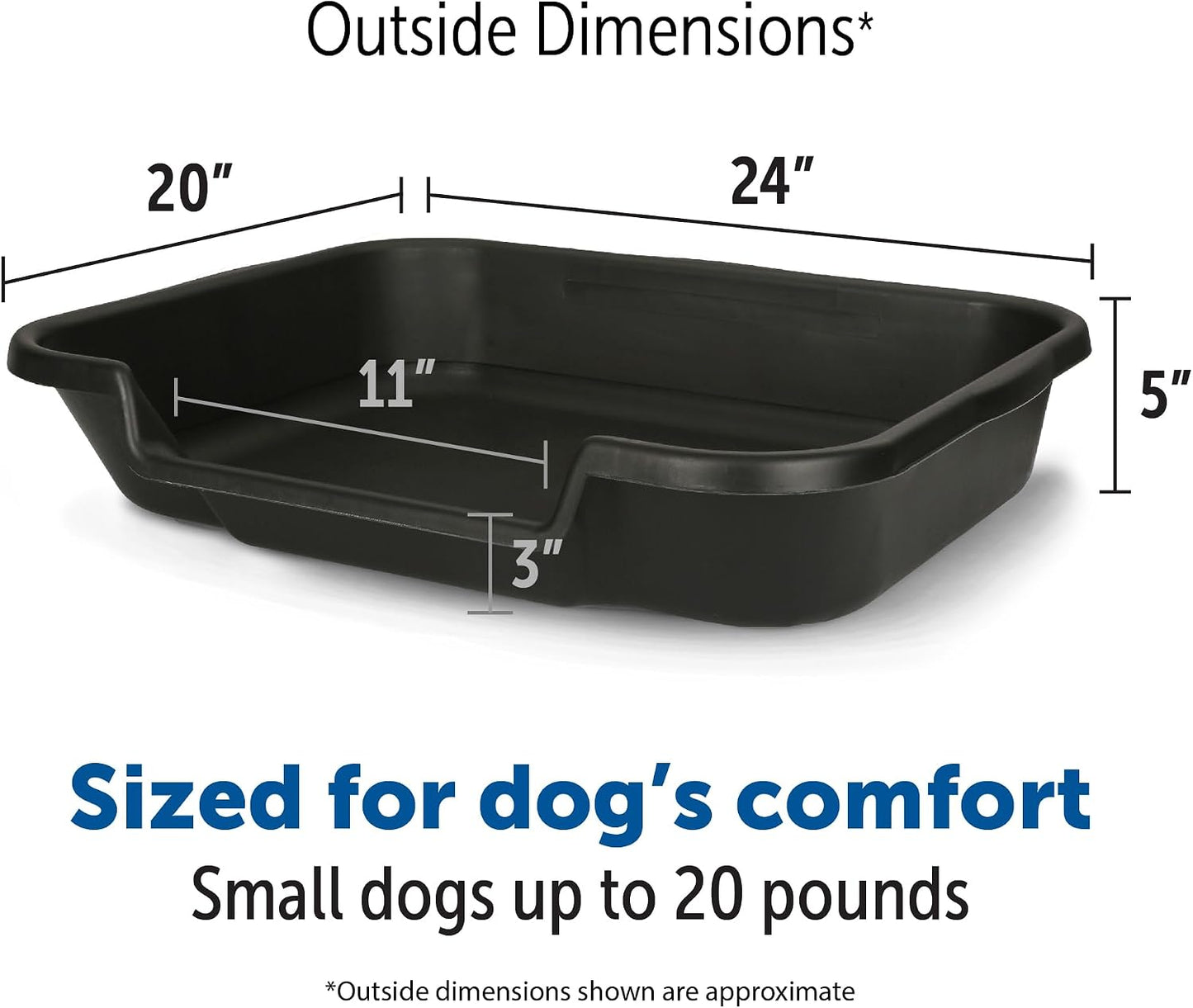 Large Dog Indoor Litter Box Up to 20 Lbs, Blacksmithe Black | Durable & Pet Safe Puppy Litter Box, Indoor Open Top Entry Dog Litter Pan, Comfortable & Great for Dogs, Made in USA